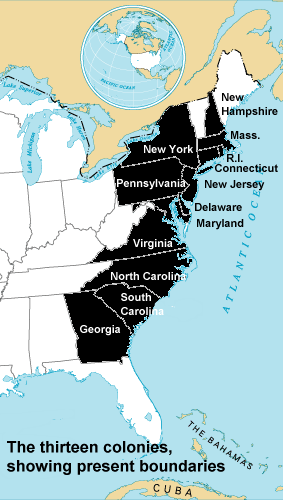 Map of 13 colonies