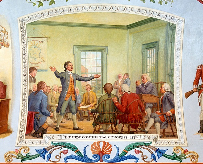 Men debate in the first continental congress, 1774
